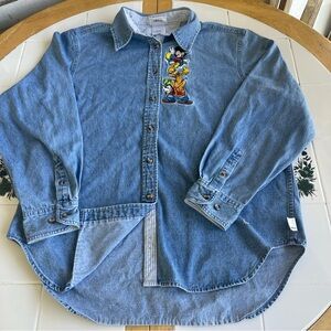 Vintage Disney Store Denim Button Down Shirt L Embroidered Casual Disneyana